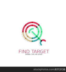 Vector thin line design logo magnifying glass, search and find or zoom logotype concept. Linear minimalistic business icon made of multicolored segments