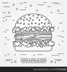 Vector thin line icon burger. For web design and application interface, also useful for infographics. Vector dark grey. Vector illustration.. Vector thin line icon burger. For web design and application in
