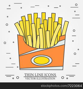 Vector thin line icon fries in box. For web design and application interface, also useful for infographics. Vector dark grey. Vector illustration.. Vector thin line icon fries in box. For web design and applicat