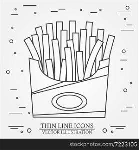 Vector thin line icon fries in box. For web design and application interface, also useful for infographics. Vector dark grey. Vector illustration.. Vector thin line icon fries in box. For web design and applicat
