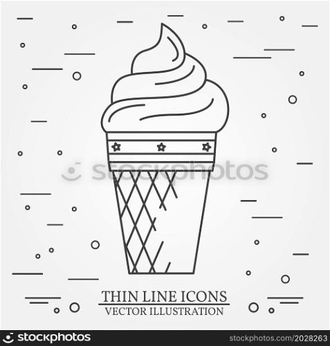 Vector thin line icon ice-cream. For web design and application interface, also useful for infographics. Vector dark grey. Vector illustration.