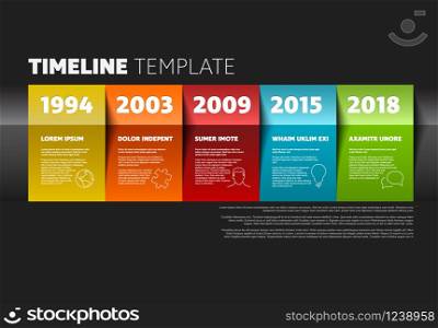 Vector timeline template made from colorful papers on dark background