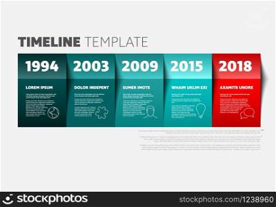 Vector timeline template made from colorful teal and red papers - light version