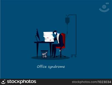 Vector - Tired businessman at office with office syndrome health concept