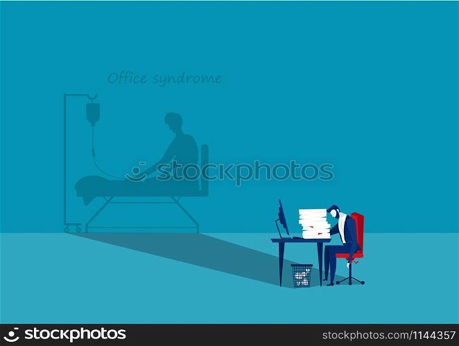 Vector - Tired businessman at office with shadow office syndrome health concept