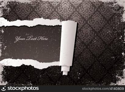 vector torn damask wallpaper with grunge