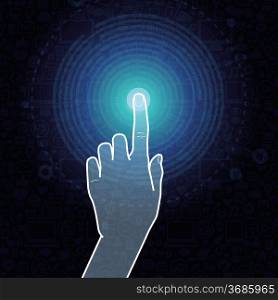 Vector touchscreen concept - hand touching internet sign
