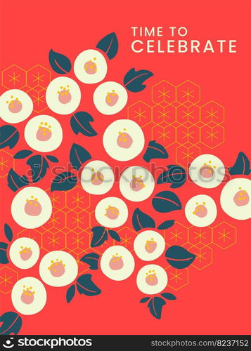 Vector Traditional Chinese, Japanese or Korean Floral Pattern for New Year, Celebration, Invitation or Event Poster, Book Cover or Advertisement Background.