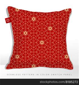 Vector Traditional Chinese, Korean or Japanese Geometric and Floral Seamless Pattern for Lunar New Year, Celebration, Fabric and Wrapping Paper Print. Red and Gold.