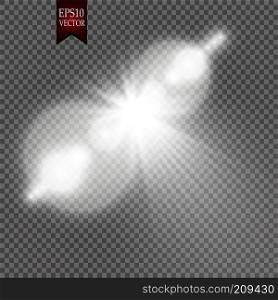 Vector transparent sunlight special lens flare light effect. Sun flash with rays and spotlight. EPS 10. Vector transparent sunlight special lens flare light effect. Sun flash with rays and spotlight