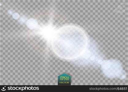 Vector transparent sunlight special lens flare light effect. Sun flash with rays and spotlight. Vector transparent sunlight special lens flare light effect. Sun flash with rays and spotlight on transparent backgraund
