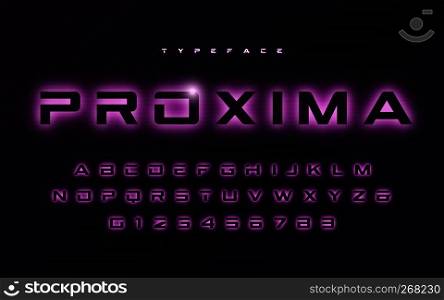 Vector trendy neon light or eclipse style futuristic glowing font design, alphabet, typeface, letters and numbers.. Vector trendy neon light or eclipse style futuristic glowing fon