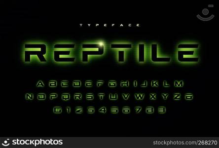 Vector trendy neon light or eclipse style futuristic glowing font design, alphabet, typeface, letters and numbers.. Vector trendy neon light or eclipse style futuristic glowing fon