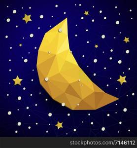 Vector triangle background with new moon, snow and the stars. Vector triangle new moon, snow and the stars