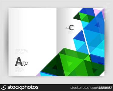 Vector triangle print template. Modern business brochure or leaflet print A4 cover template. Abstract background with color triangles. Vector design for workflow layout, diagram, number options or web design