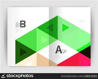 Vector triangle print template. Modern business brochure or leaflet print A4 cover template. Abstract background with color triangles. Vector design for workflow layout, diagram, number options or web design