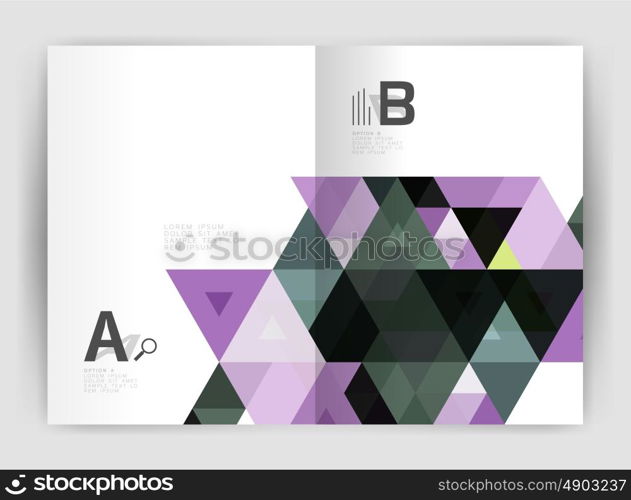 Vector triangle print template. Modern business brochure or leaflet print A4 cover template. Abstract background with color triangles. Vector design for workflow layout, diagram, number options or web design