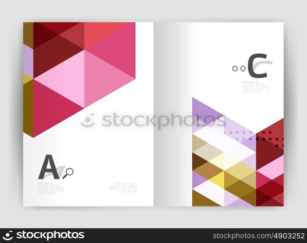 Vector triangle print template. Modern business brochure or leaflet print A4 cover template. Abstract background with color triangles. Vector design for workflow layout, diagram, number options or web design