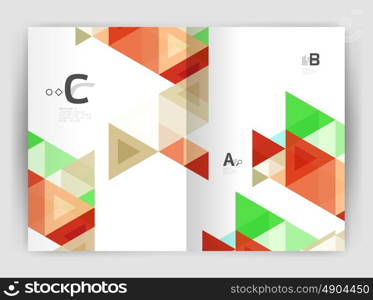 Vector triangle print template. Modern business brochure or leaflet print A4 cover template. Abstract background with color triangles. Vector design for workflow layout, diagram, number options or web design