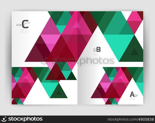 Vector triangle print template. Vector triangle print template. Modern business brochure or leaflet print A4 cover template. Abstract background with color triangles. Vector design for workflow layout, diagram, number options or web design