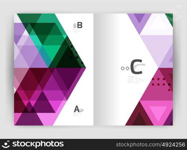 Vector triangle print template. Vector triangle print template. Modern business brochure or leaflet print A4 cover template. Abstract background with color triangles. Vector design for workflow layout, diagram, number options or web design