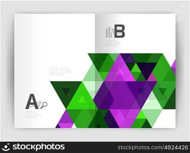 Vector triangle print template. Vector triangle print template. Modern business brochure or leaflet print A4 cover template. Abstract background with color triangles. Vector design for workflow layout, diagram, number options or web design