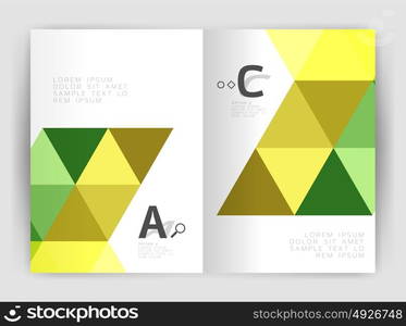 Vector triangle print template. Vector triangle print template. Modern business brochure or leaflet print A4 cover template. Abstract background with color triangles. Vector design for workflow layout, diagram, number options or web design