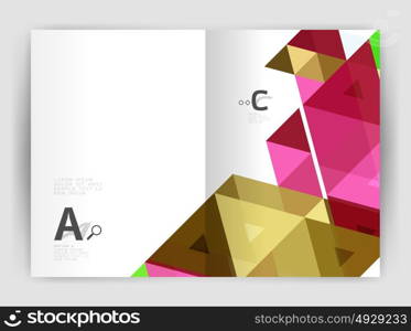 Vector triangle print template. Vector triangle print template. Modern business brochure or leaflet print A4 cover template. Abstract background with color triangles. Vector design for workflow layout, diagram, number options or web design