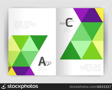 Vector triangle print template. Vector triangle print template. Modern business brochure or leaflet print A4 cover template. Abstract background with color triangles. Vector design for workflow layout, diagram, number options or web design