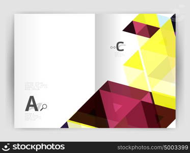 Vector triangle print template. Vector triangle print template. Modern business brochure or leaflet print A4 cover template. Abstract background with color triangles. Vector design for workflow layout, diagram, number options or web design