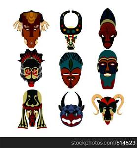 Vector tribal masks set, isolated objects over white background