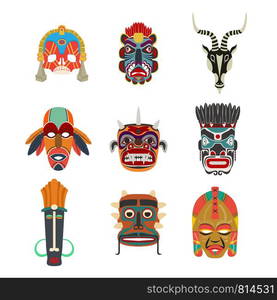 Vector tribal masks set, isolated objects over white background