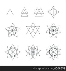 vector trigon black outline monochrome variations delta sacred geometry decoration elements collection isolated white background &#xA;