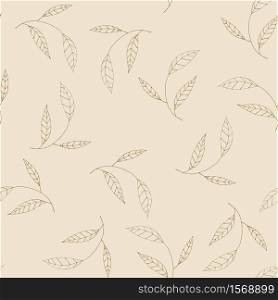 Vector tropical khaki leave wallpaper. Modern abstract garden floral or botanical illustration on green backdrop. Summer flowers and foliage, seamless pattern in hand drawn style
