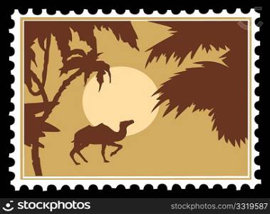 vector tropical landscape on postage stamps