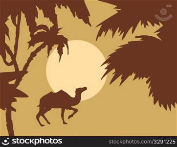 vector tropical landscape with palm on foregrounds