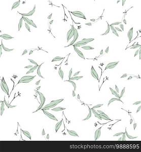 Vector tropical leave wallpaper. Modern abstract garden floral or botanical illustration on white backdrop. Summer mint flowers and foliage, seamless pattern in hand drawn style. Summer flowers and foliage, seamless pattern in hand drawn style. Vector tropical leave wallpaper