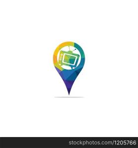 Vector tv and map pointer logo combination. Television and gps locator symbol or icon.