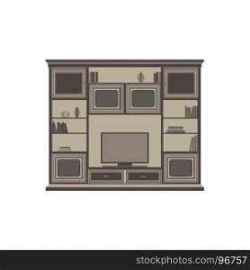 Vector tv unit flat icon isolated illustration front view. Cabinet design furniture interior set vintage stand