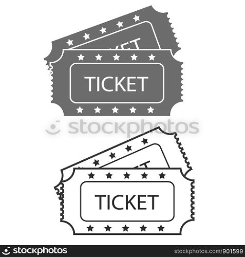 Vector two designed cinema tickets close up top view isolated on white background