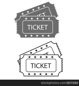 Vector two designed cinema tickets close up top view isolated on white background