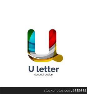 Vector U letter logo, modern abstract geometric elegant design, shiny light effect. Created with flowing waves