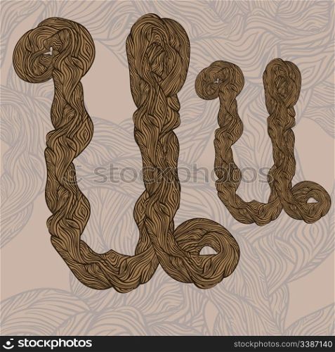 "vector "u" letter of oak tree wooden texture on seamless wooden background"
