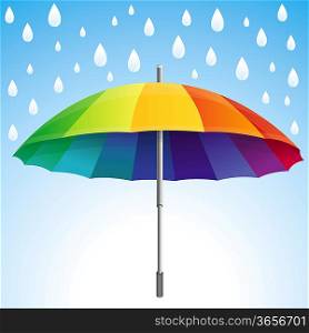 Vector umbrella and rain drops in rainbow colors - abstract weather concept