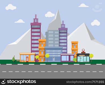 Vector urban landscape with large modern buildings