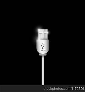 Vector USB connector cable isolated on black background.