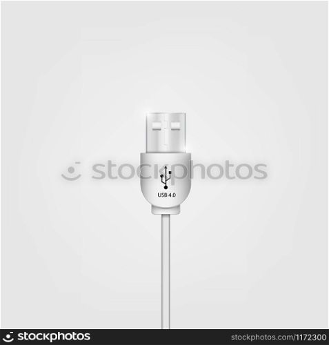 Vector USB connector cable isolated on white background.
