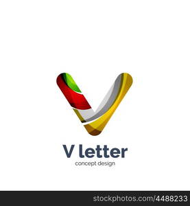 Vector V letter logo, modern abstract geometric elegant design, shiny light effect. Created with flowing waves