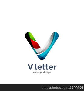 Vector V letter logo, modern abstract geometric elegant design, shiny light effect. Created with flowing waves