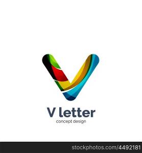 Vector V letter logo, modern abstract geometric elegant design, shiny light effect. Created with flowing waves